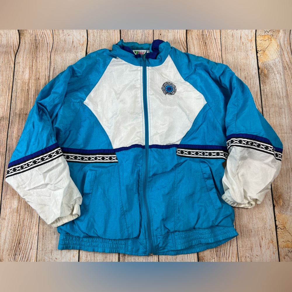 Vintage 80s Bold Spirit Windbreaker Jacket Size Medium Blue White Purple
